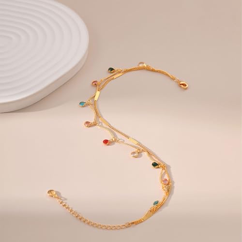 Yumikoo 18k Gold Plated Anklet Ankle Bracelets for Women - style: Colorful Round Pendant