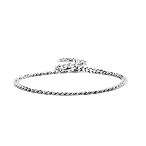 NOKMIT Solid 925 Sterling Silver Bracelets for Women, Dainty Interlocking Circles Cubic Zirconia Adjustable Chain Bracelet, Trendy Stackable Link Bracelets, Simple Cute Jewelry Gifts - color: Silver Cuban Chain