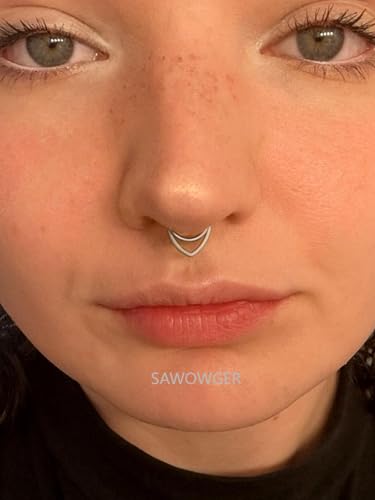16G Titanium Septum Rings Double Septum Jewelry Daith Piercing Jewelry Silver Gold Hinged Segment Helix Clicker Piercing Jewelry 8 mm 10 mm Seamless Ring Hypoallergenic Jewellery for Her - color: Silver, size: 8mm
