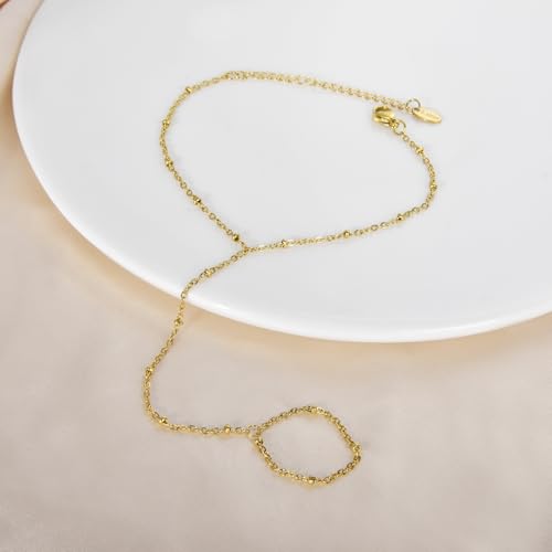 Hand Chain Bracelet Stainless Steel Finger Ring Bracelet Adjustable Gold Plated Hand Chain CZ Stackable Boho Minimalist Jewelry for Women - color: Gold Hand Chain Bracelet AN123G