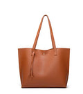 Dreubea Women's Soft Faux Leather Tote Shoulder Bag from, Big Capacity Tassel Handbag - color: Brown New