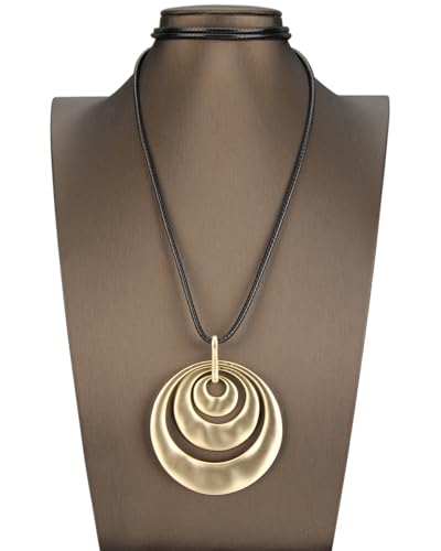 JAOYU Bohemian Necklaces for Women Leather Necklace Wood Pendant Choker Long Brown Necklace Chunky Circle Boho Hippie Jewelry - style: Large Pendant Necklace