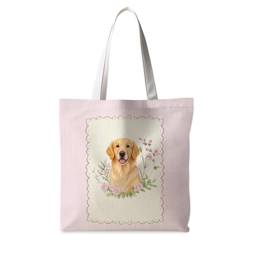 Preppy Animal Tote Bag, Pet Canvas Tote Bag, Reusable Grocery Shopping Shoulder Bags - color: Golden Retriever