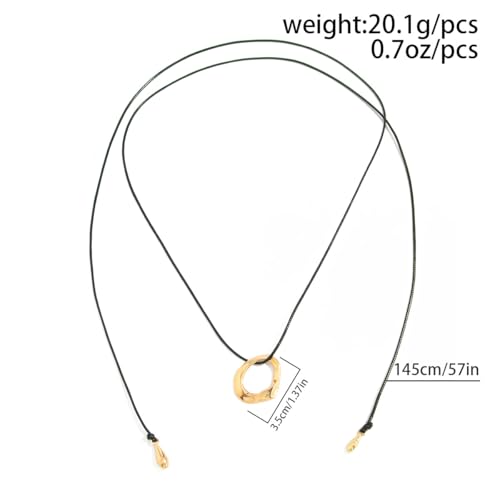 Statement Pendant Necklace for Women Minimalist Black Long Wax Rope Geometric Irregular Circular Pendant Necklace Vintage Adjustable Leather Necklaces Jewelry for Women - style: gold