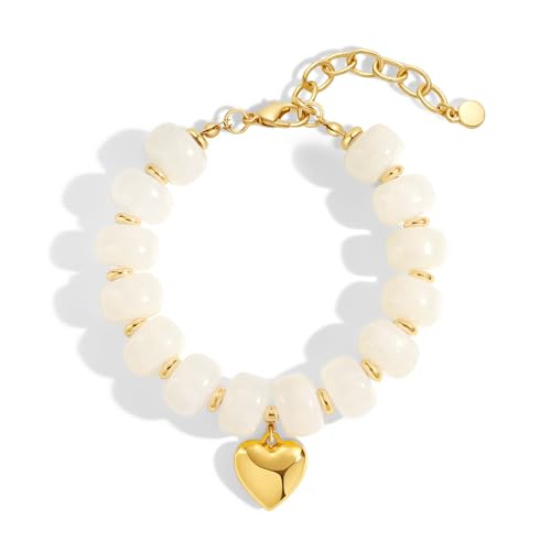 Chunky Beaded Bracelets for Women Boho Multicolor Acrylic Resin Beads Bracelet Adjustable Statement Bracelet Summer Beaded Jewelry - color: Heart beads bracelet-white