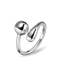 Silver Chunky Open Ring for Women - Adjustable Chunky Silver Ring with Teardrop & Ball Design, Modern Stackable Ring for Daily Wear