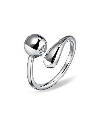 Silver Chunky Open Ring for Women - Adjustable Chunky Silver Ring with Teardrop & Ball Design, Modern Stackable Ring for Daily Wear