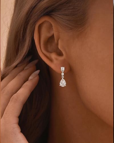 HANLI Dangle Earrings for Women – 14K Gold Plated/Silver Drop Earrings Sparkly CZ Gold Dangle Earrings Elegant Dangling Earrings for Wedding Bridal Prom Jewelry - color: 5-Dangle CZ Silver