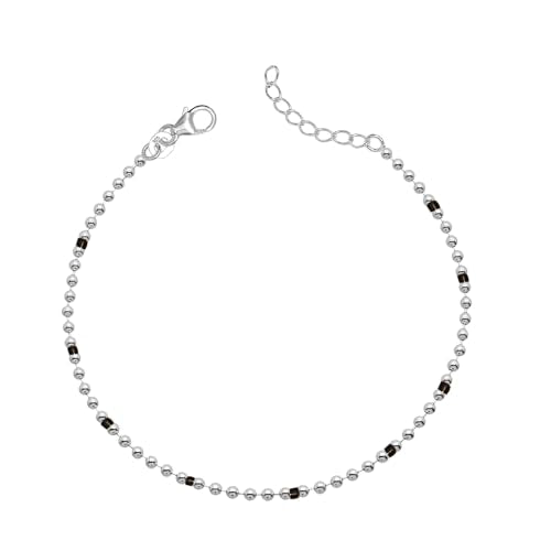 LeCalla 925 Sterling Silver Bracelets for Women | Women’s Link Bracelets | Italian Bead Ball Chain Bracelet | Mother's Day Birthday Anniversary Fashion Jewelry Gift for Women - color: Bead Black Ball