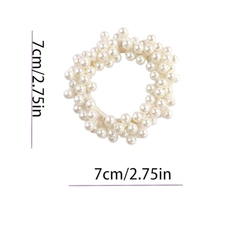 Pearl Hair Scrunchies, Elastic Hair Ties, Beaded Ponytail Holders for Women, Cream White, 2 Pack