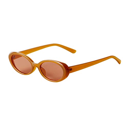 90s Sunglasses for Women Men Retro Small Oval Sunglasses - color: Brown/Brown