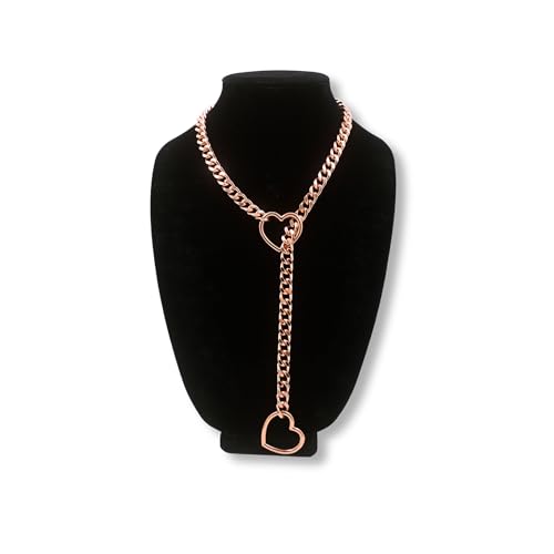 Heart O-ring Slip Chain Necklace For Women, Handmade Punk Gothic Cuban Necklace Jewelry Adjustable Lariat Y-Necklace - color: Rosegold, size: 34"