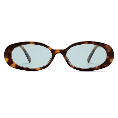 VANLINKER Polarized Retro Oval Sunglasses for Women and Men Small 90s Style VL9580 - color: C19 Tortoise Shell Frame/Teal Green Lens