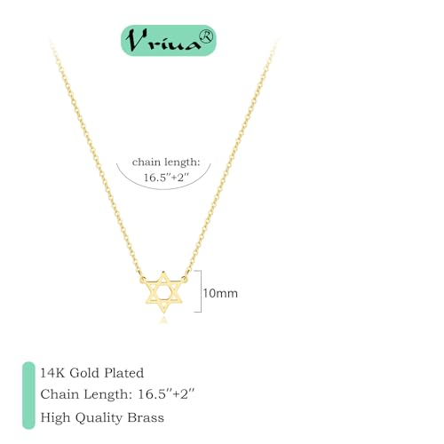 VRIUA Gold Necklace for Women - 14K Gold Plated Dainty Italian Horn Star of David Butterfly Bow Sun Lotus Volleyball Baseball Cowboy Boots Necklace Jewelry Everyday for Women - style: Star of David