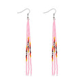 Native Long Beaded Tassel Earrings for Women, Boho Handmade Colorful Beads Statement Dangle Earing Prom Jewelry Gift. - color: Pale Pink