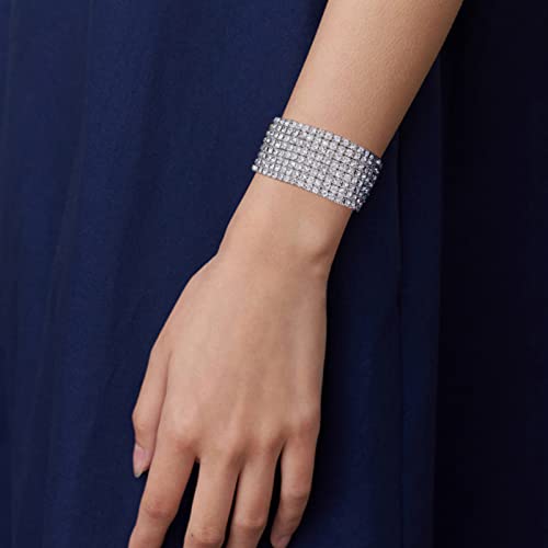 Zealmer Sparkle Multicolor Rhinestone Stackable Stretch Bracelets for Women - color: 8 Row Silver Small Size