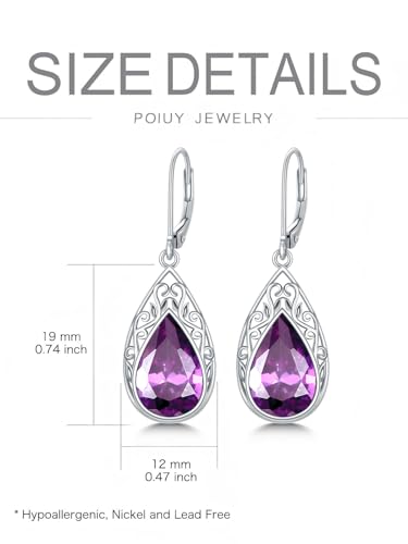 POIUY Gifts for Women Hypoallergenic Teardrop Filigree Birthstone Leverback Dangle Earrings 18K White Gold Fashion Jewelry Anniversary Wedding Birthday Gifts for Women Daughter Sister Girlfriend Wife - style: 6-June Birthstone Earrings