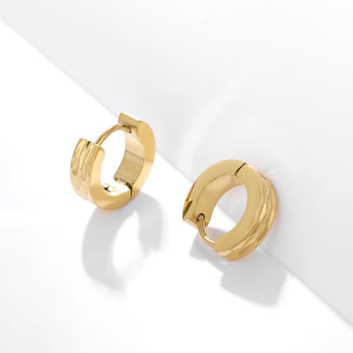Stainless Steel Hoop Earrings for Women Gold Tone Geometric, Huggie Heart Twisted Minimalist Engraved Designs for Daily Wear - color: Gold04_13mm*14mm