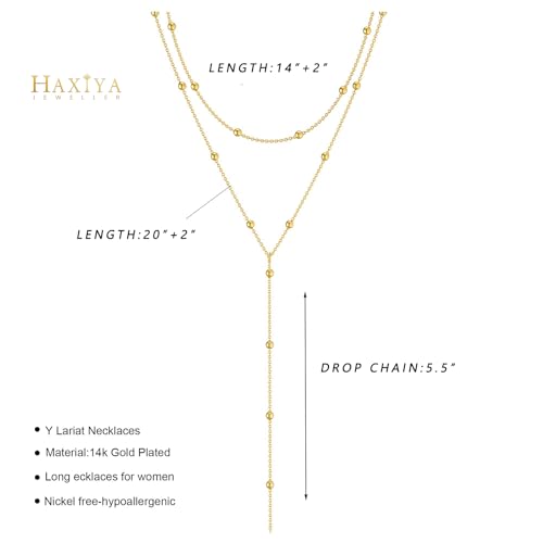 HAXIYA Lariat Gold Necklace for Women Dainty Long Necklace 14K Gold Plated/Silver Y-Shaped Pendant Drop Chain Layered Pearl/Beaded/CZ Necklaces Gold Jewelry Gift for Prom/Wedding - style: Beaded - Gold