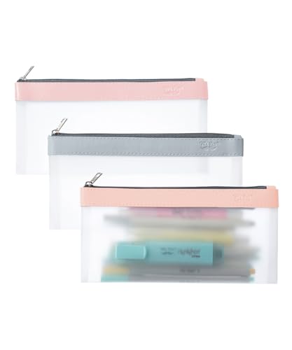 Mr. Pen- Clear Pencil Pouch, 8.50"x4.25", 3 Pack, Durable TPU Material | Medium Water-Resistant Pencil Bags with Smooth Zipper, Multipurpose Clear Pouch for Stationery, School, Office - color: Earth Tone, size: 3 Pack, Medium