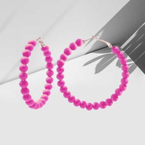 Chic Resin Beaded Hoop Earrings Colorful Candy-colored Acrylic Circular Round Dangling Boho Earrings for Women Minimalist 80S Geometric Party Jewelry - color: hot pink