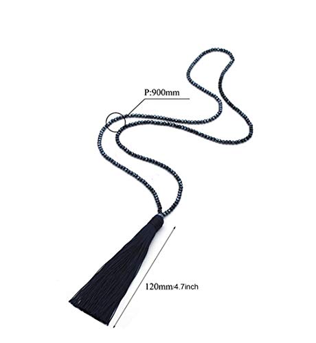 Long Tassel Necklace Handmade Turquoise Pearl Crystal Beads Necklace for Women Fashion Jewelry - color: B: BLACK