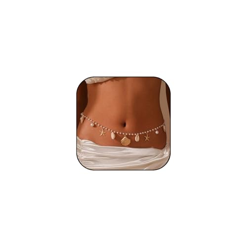 Gold Starfish Seashell Waist Chain Belt for Women Boho Mermaid Pearl Body Chain Summer Beach Vacation Bikini Jewelry Accessories - style: Pearl Chain