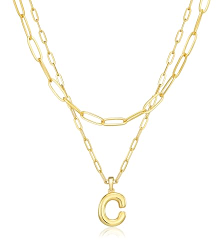 adoyi Dainty Heart Initial Necklaces 14K Gold Plated Layered Letter A-Z Pendant Necklace Stack Trendy Jewelry Birthday Valentines Gifts for Women Jewelry - color: Gold-Letter, style: C