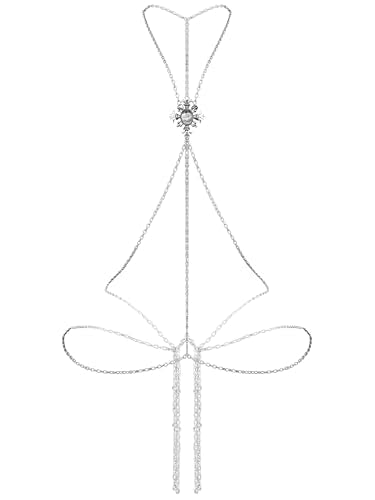 Paloli Gothic Cross Body Chain for Women – Silver Tone Adjustable Waist Body Jewelry, Vintage Filigree Y-Style Harness Necklace for Festival Party Outfit - style: MoonLight Crystal