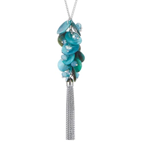 Noessla Boho Long Pendant Necklaces for Women Silver Tassel Long Necklace Sweater Chain Mothers Day Gifts Silver Costume Jewelry for Women - color: 81-Turquoise