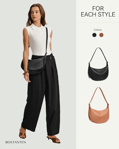 BOSTANTEN Purses for Women Crescent Crossbody Bag Vegan Leather Shoulder Hobo Handbag Adjustable Strap - color: Large Black