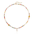 Wellike Freshwater Pearl Beaded Necklace for Women Handmade Boho Colorful Glass Beads Choker Necklace Stainless Steel 18K Gold Plated Bohemian Women Summer Jewelry Gifts - color: KKWX1150