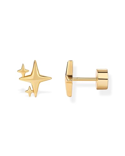 PAVOI 14K Gold Plated Dainty Flat Back Earrings for Women - Hypoallergenic Sterling Silver Posts Helix Cartilage Piercing Jewelry - Emoji Motif Bow Celestial Flatback Gold Stud Earrings Screw Back - style: Sparkle
