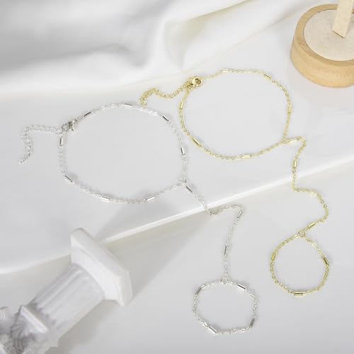 Hand Chain Bracelet Stainless Steel Finger Ring Bracelet Adjustable Gold Plated Hand Chain CZ Stackable Boho Minimalist Jewelry for Women - color: Gold Hand Chain Bracelet AN142G