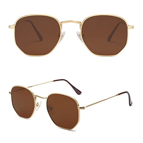 SOJOS Square Polarized Sunglasses for Women Men Small Hexagonal Polygon Shades SJ1072 - color: Brown
