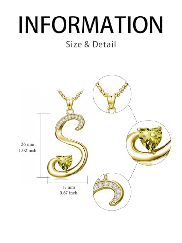 Birthday Gifts for Women 18k Gold Initial Necklaces for Women Simple Alphabets Letters with Birthstone Pendants Name Jewelry Anniversary Wedding Gifts for Sister Daughter Her (with Gift Box) - color: 08-Aug-Peridot, style: Letter S