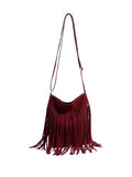 OYOANGLE Women's Fringe Bags Adjustable Strap Tassel Crossbody Bags Hippie Western Purse Cowgirl Shoulder Bag - color: Burgundy