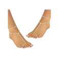 BeeSpring Pearl Anklet Barefoot Jewelry Sandals Beach Chain Toe Wedding Ankle Bracelet Elastic Hand and Foot Chain for Women (2 Sets)