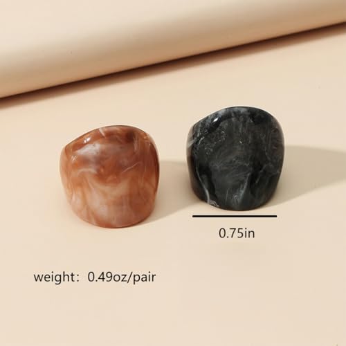 2Pcs Chunky Resin Knuckle Dome Rings Set for Women Dainty Large Y2k Acrylic Finger Nail Ring Pack Big Two Tone Plastic Statement Jewelry Gifts - color: Black
