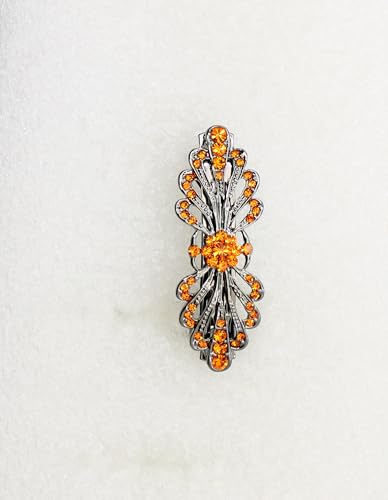 Faship Orange Black Gun Plated Small Mini Floral Hair Barrette Clip - color: Orange / Black gun plated