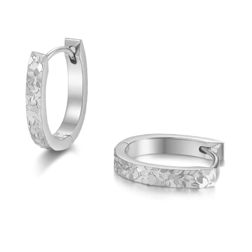 Small Hoop Earrings for Women Glitter Hoops Gold Plated with 925 Sterling Silver Post - style: Silver-oval