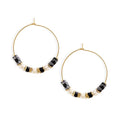 Natural Stone Beaded Hoop Earrings for Women, Boho Handmade Lightweight Hypoallergenic Trendy Summer Beach Accessories Fashion Jewelry Gift - color: Black