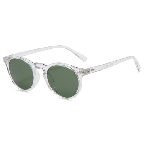 LJCZKA Round Polarized Sunglasses for Men Women Retro Small Face Sunglasses Polarized Vintage Sun Glasses UV400 Protection - color: Clear Green