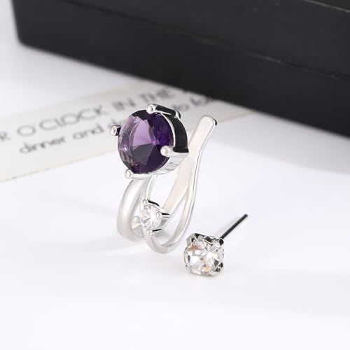 Cubic Zirconia Ear Cuff Non-Piercing CZ Clip on Earrings Round Crystal Stud Earrings Silver Cartilage Hypoallergenic Earrings Set Party Prom Jewelry for Women - color: Purple