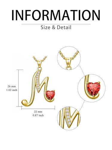 Birthday Gifts for Women 18k Gold Initial Necklaces for Women Simple Alphabets Letters with Birthstone Pendants Name Jewelry Anniversary Wedding Gifts for Sister Daughter Her (with Gift Box) - color: 07-Jul-Ruby, style: Letter M