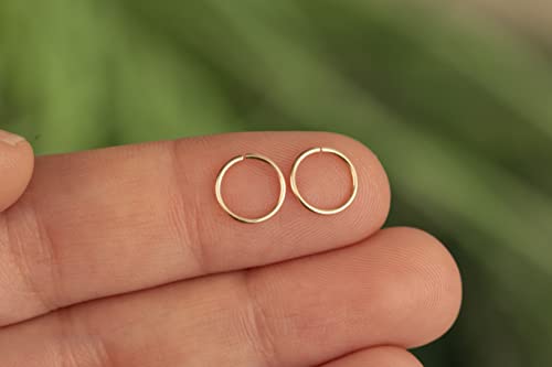 Gold Hoop Earrings Silver Hoop Earrings - Hoop Earrings For Women Two Pcs Of Thin Gold Filled Sterling Silver Hoops, Helix Hoop, Tragus Ring, Cartilage Hoop - color: Gold, style: 6mm 22 gauge / 1 pair