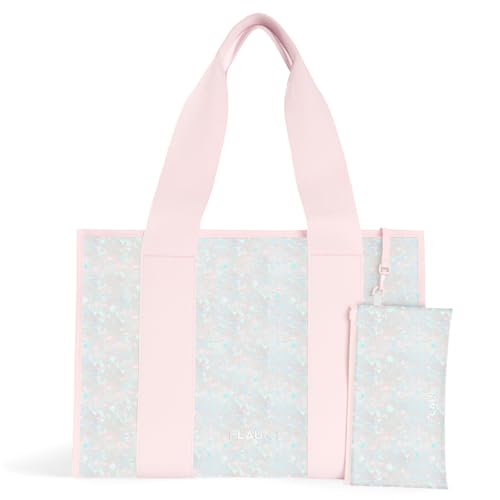 FLAUNT Everyday Tote Bag with Phone Pouch for Women - Lightweight, Airline Approved, Easy To Carry, Foldable & Washable - color: Pink Opal Shell