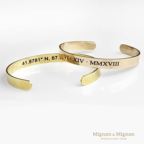 MignonandMignon Personalized Cuff Bracelet Custom Engraved Name, Inspirational Message, Coordinate Bangle for Graduation, Friendship, or Bridesmaid Gift