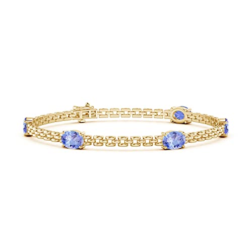 Angara Natural Tanzanite Link Bracelet in 14K Solid Gold/Sterling Silver/Platinum for Women | Oval Tanzanite Bracelet December Birthday, Engagement, Anniversary Jewelry Gift | Length-7 inch