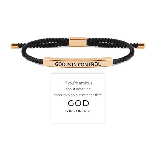 God is in Control Tube Bracelet for Women Men, Handmade Braided Adjustable Inspirational Bracelets Stainless Steel Christian aith Jewelry for Christmas Birthday Gifts - color: Rose Gold-Black